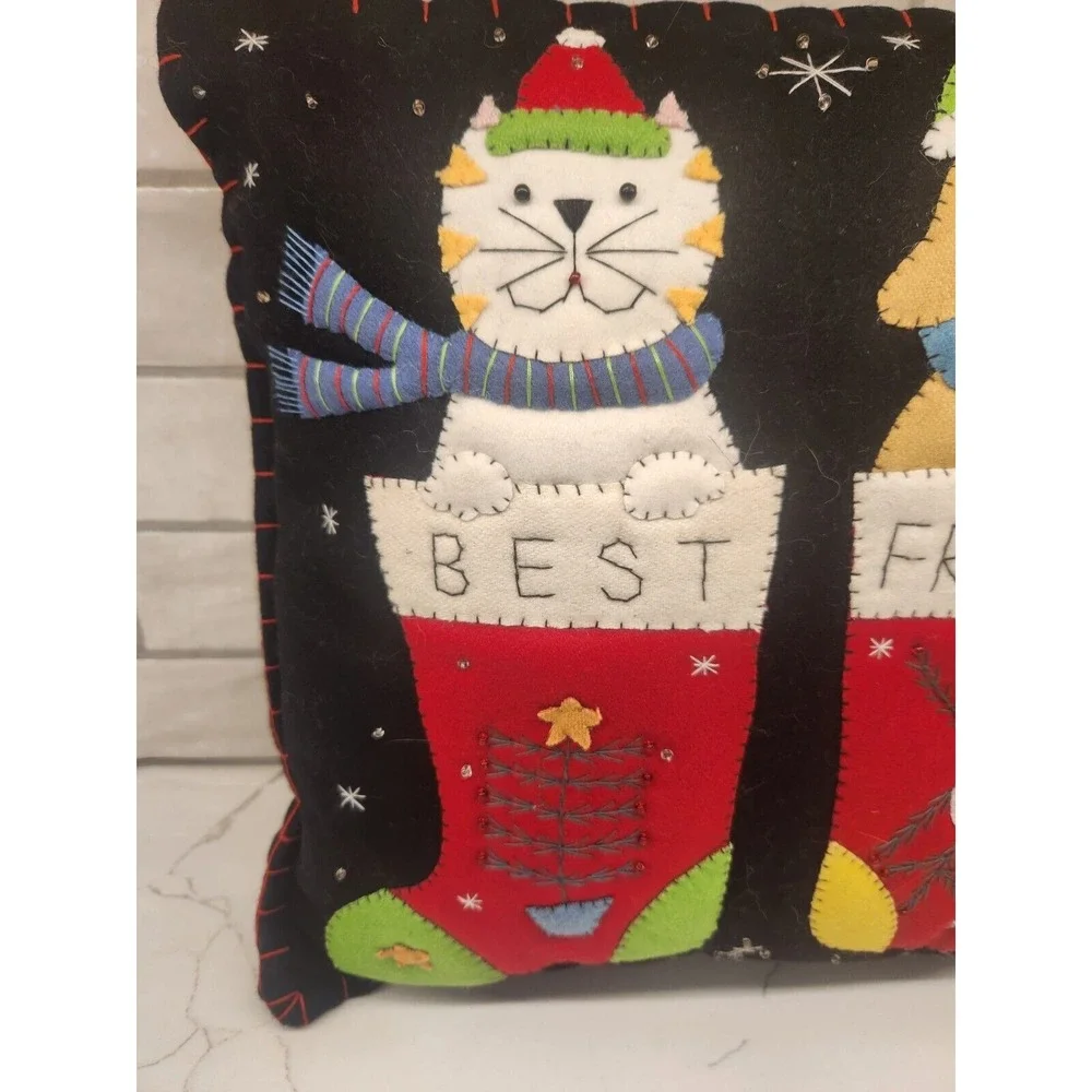 Cat And Dog In Christmas Stockings Best Friends 14x14 Square Throw Decor Pillow‎